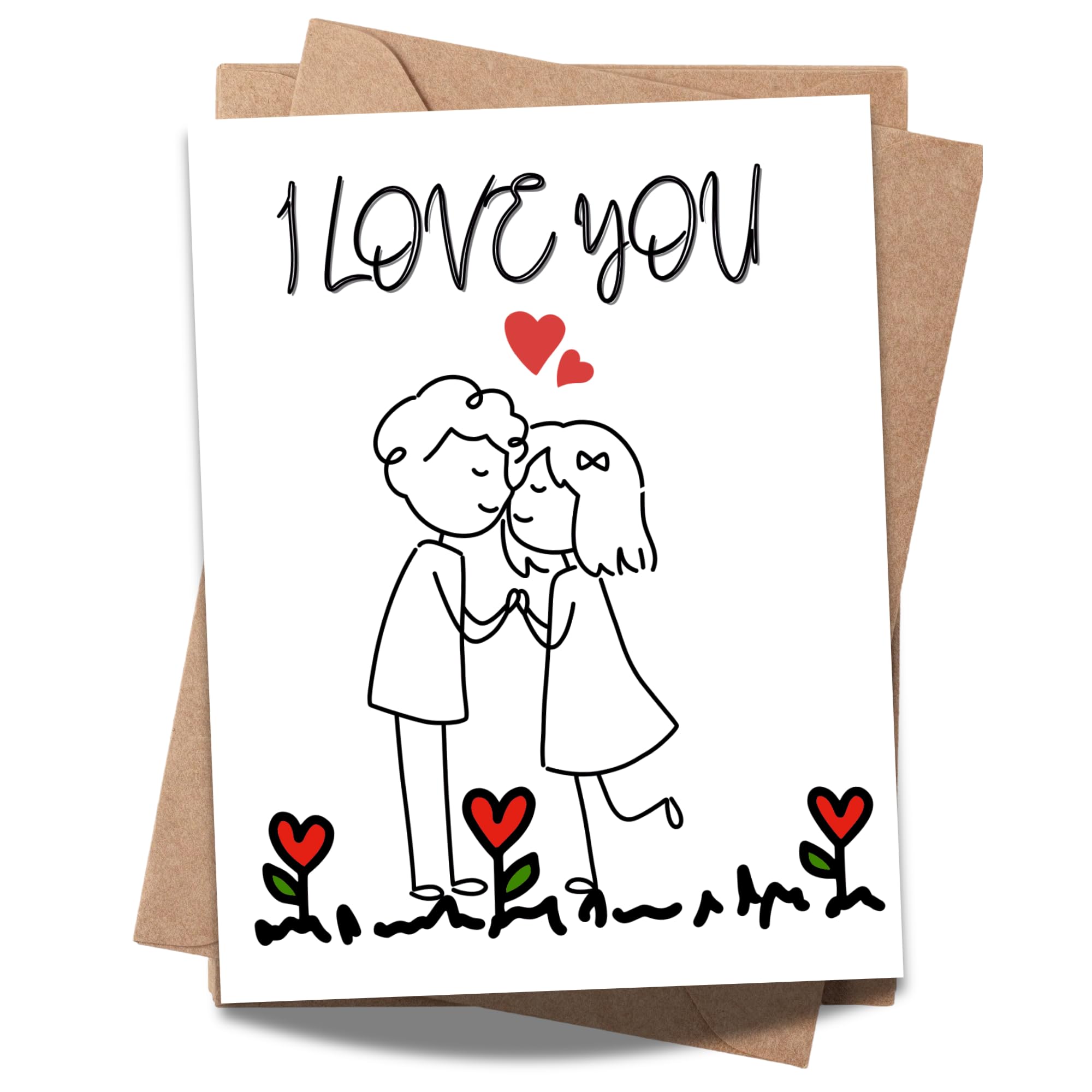 I Love You Cute Couple Greeting Card – Hand-Drawn Romantic Illustration – 4.25x5.5 inch – Blank Inside – Sweet Gift for Anniversary or Valentine’s Day