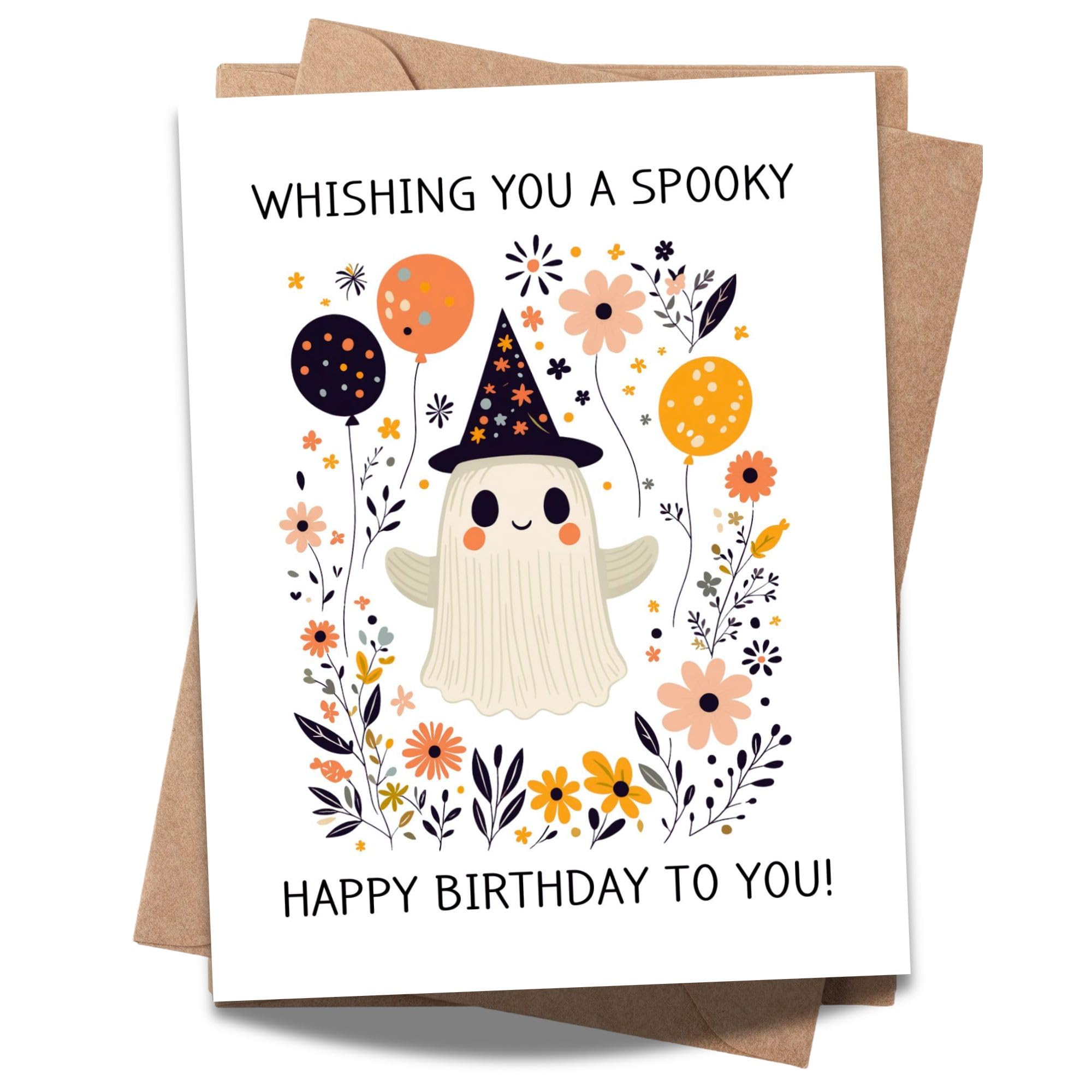 Funny Birthday Card Wishing You a Spooky Happy Birthday Cute Ghost Greeting for Men, Women, Kids, Friends, Coworkers Handmade in USA