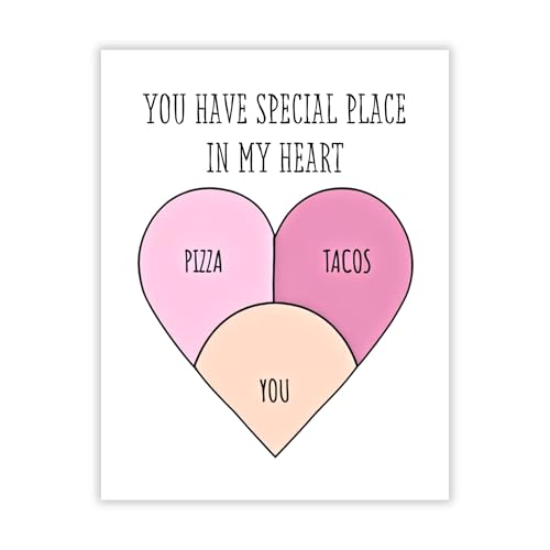 You Have a Special Place in My Heart Greeting Card Cute Love Card with Pizza, Tacos & You – Anniversary & Valentine’s Card for Husband, Wife, Boyfriend, Girlfriend – Made in USA