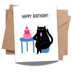 Funny Birthday Card with Cat Celebration for Women, Men, Kids, Friends, Coworkers – Cute Cat Party Greeting Card Handmade in USA