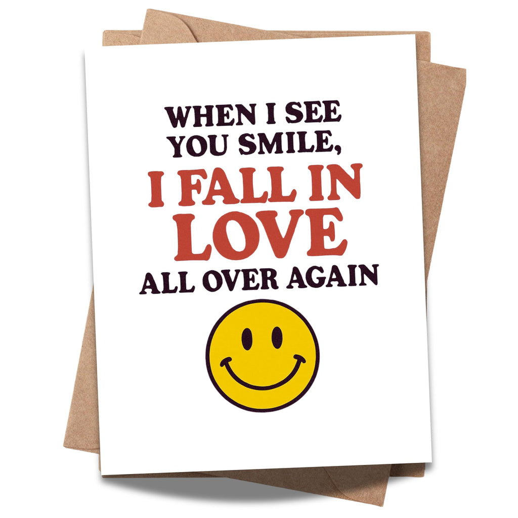 When I See You Smile, I Fall in Love All Over Again – Retro Love Greeting Card with Envelope – Cute, Nostalgic Gift for Him or Her – Blank Inside