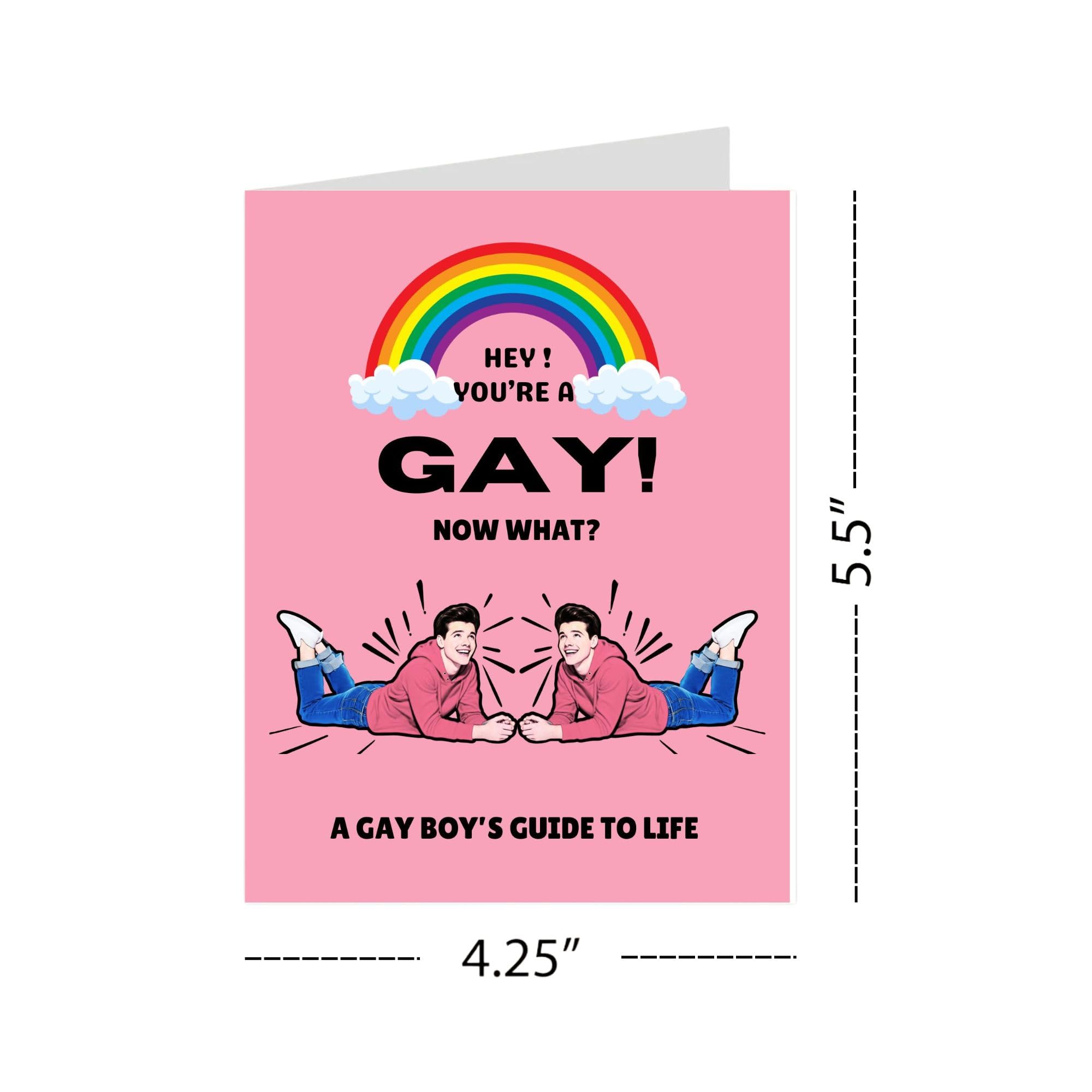 Funny Gay Greeting Card for LGBTQ+ Friend or Partner – “Hey! You’re a… Now What? A Gay Boy’s Guide to Life” – Humor Card for Coming Out, Pride, Birthday – Made in USA