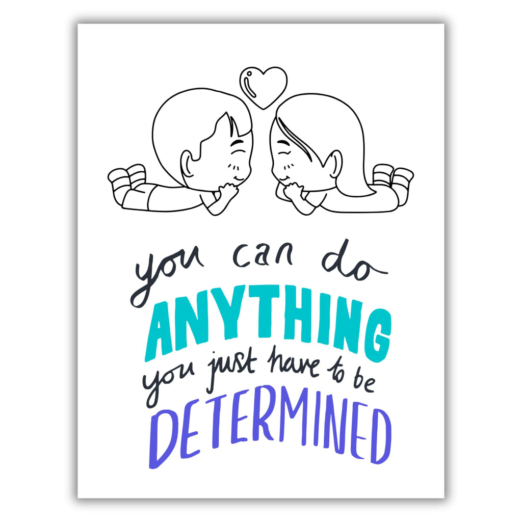 You Can Do Anything Encouragement Card – Cute Chibi Couple Illustration – 4.25x5.5 inch – Blank Inside – Motivational Greeting Card for Support & Love
