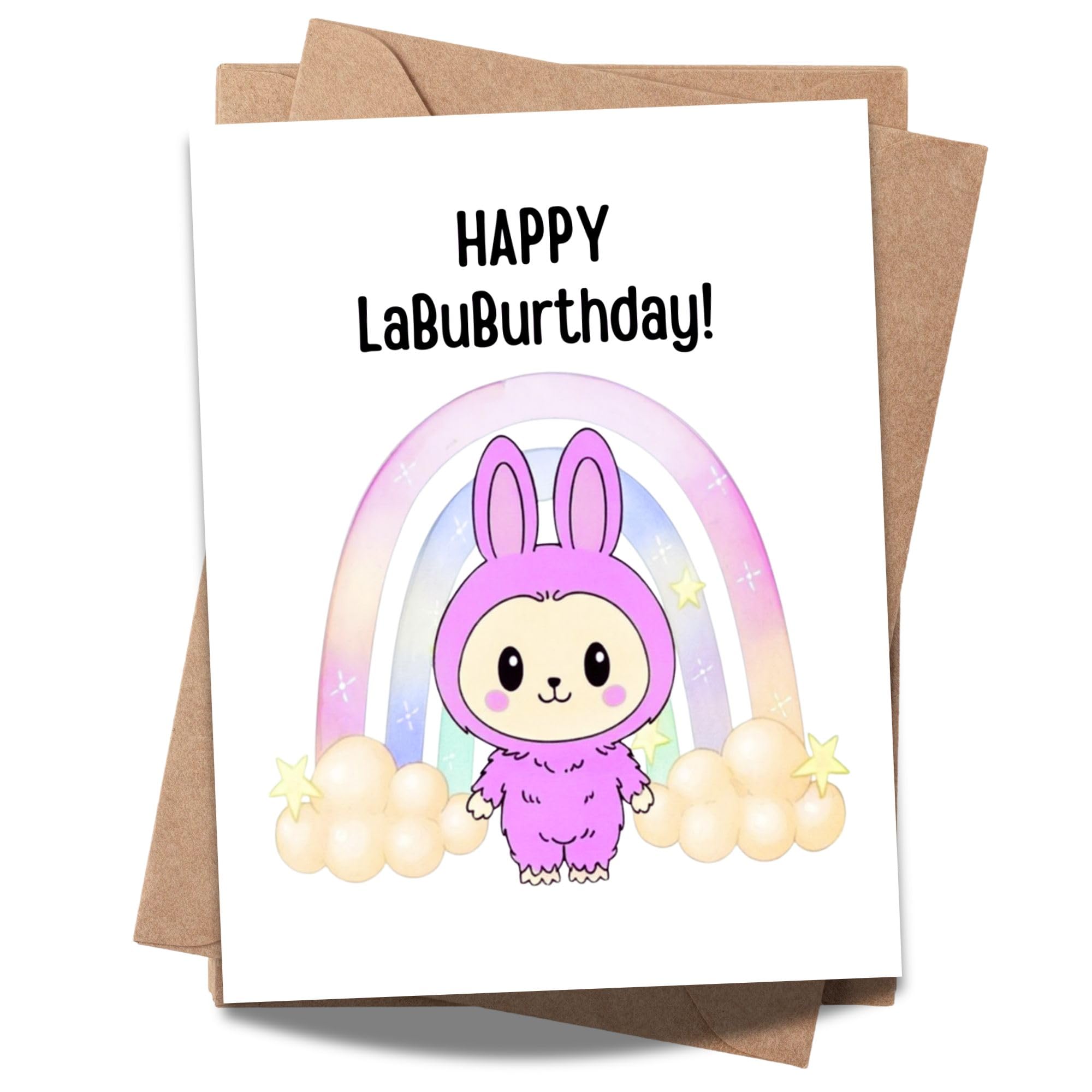 Cute Birthday Card Compatible with Labubu Birthday Theme, Handmade Greeting Card for Kids, Friends, Collectors, Anime-Inspired Gift