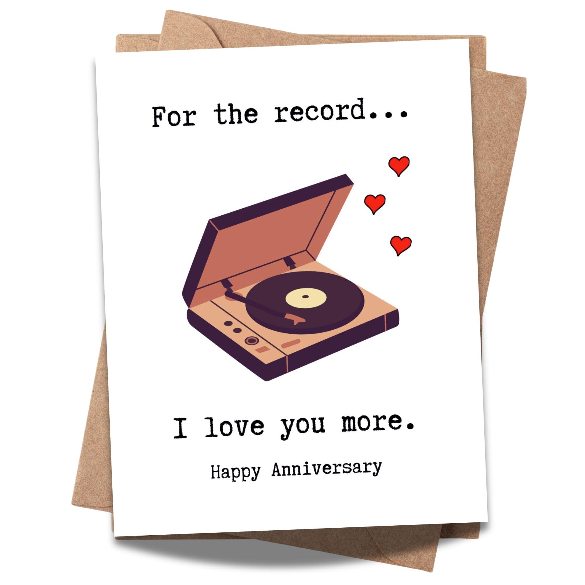 Romantic Anniversary Card For the Record I Love You More Cute Music Vinyl Love Greeting for Wife Husband Girlfriend Boyfriend Handmade in USA