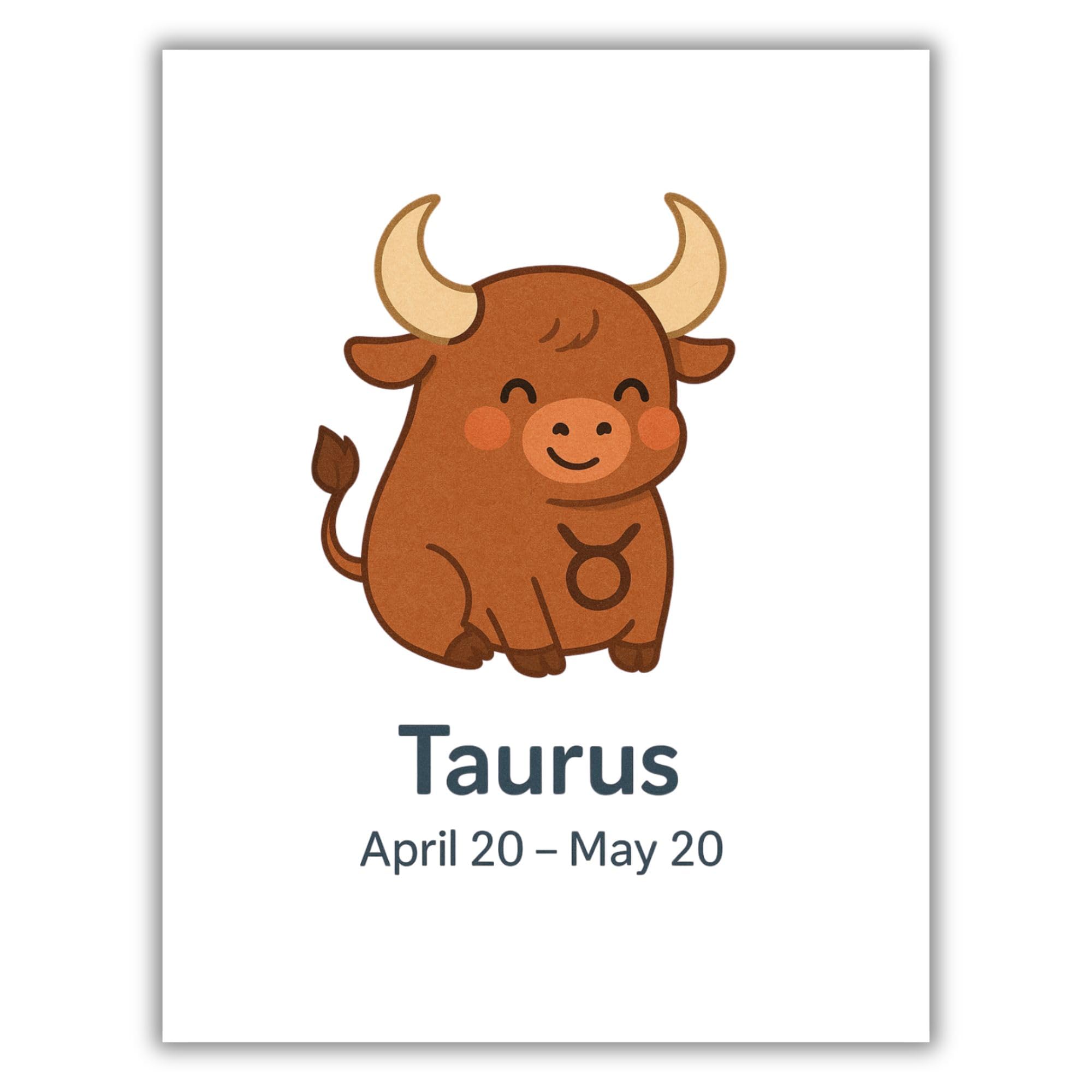 Taurus Zodiac Greeting Card – April 20 to May 20 – Handmade Astrology Birthday Card with Cute Bull Design – Blank Inside – 4.25 x 5.5” – Earth Sign Gift