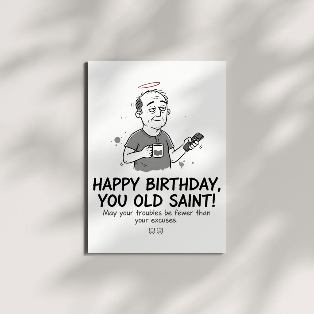 Funny Birthday Card for Men and Women, Happy Birthday You Old Saint, Sarcastic Adult Humor Greeting Card, Handmade Gift for Friends Coworkers Him Her