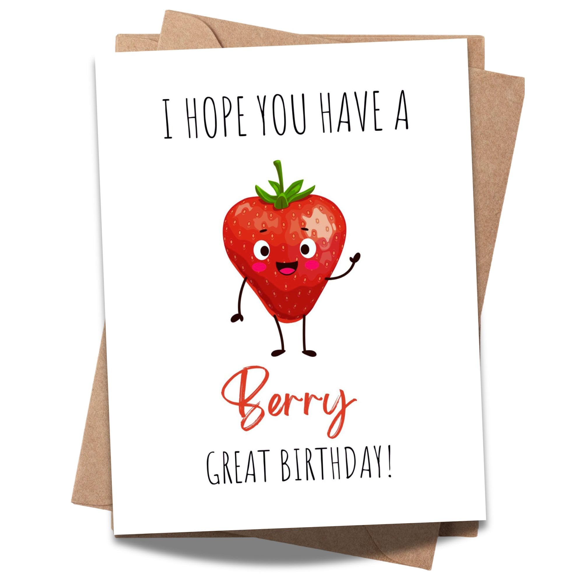 Funny Pun Birthday Card – I Hope You Have a Berry Great Birthday – Cute Fruit Joke Card for Kids, Friends, Men, Women – Wholesome & Handmade in USA