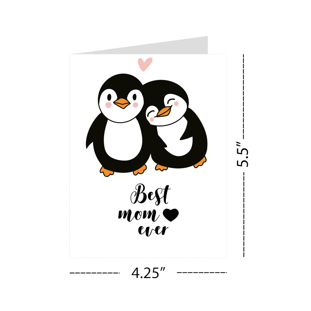Best Mom Ever Mother’s Day Card – Cute Penguin and Baby Illustration – 4.25x5.5 inch – Blank Inside – Adorable Animal Card for Mom or Grandma