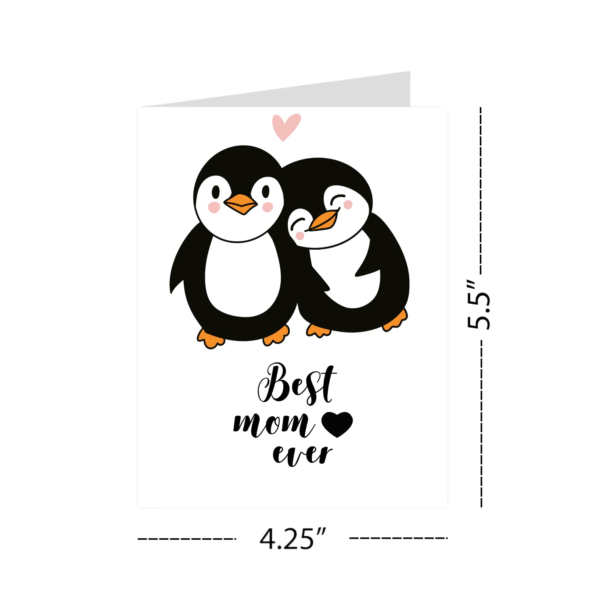 Best Mom Ever Mother’s Day Card – Cute Penguin and Baby Illustration – 4.25x5.5 inch – Blank Inside – Adorable Animal Card for Mom or Grandma