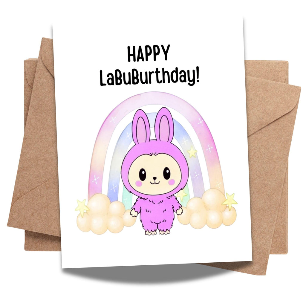 Cute Birthday Card Compatible with Labubu Birthday Theme, Handmade Greeting Card for Kids, Friends, Collectors, Anime-Inspired Gift
