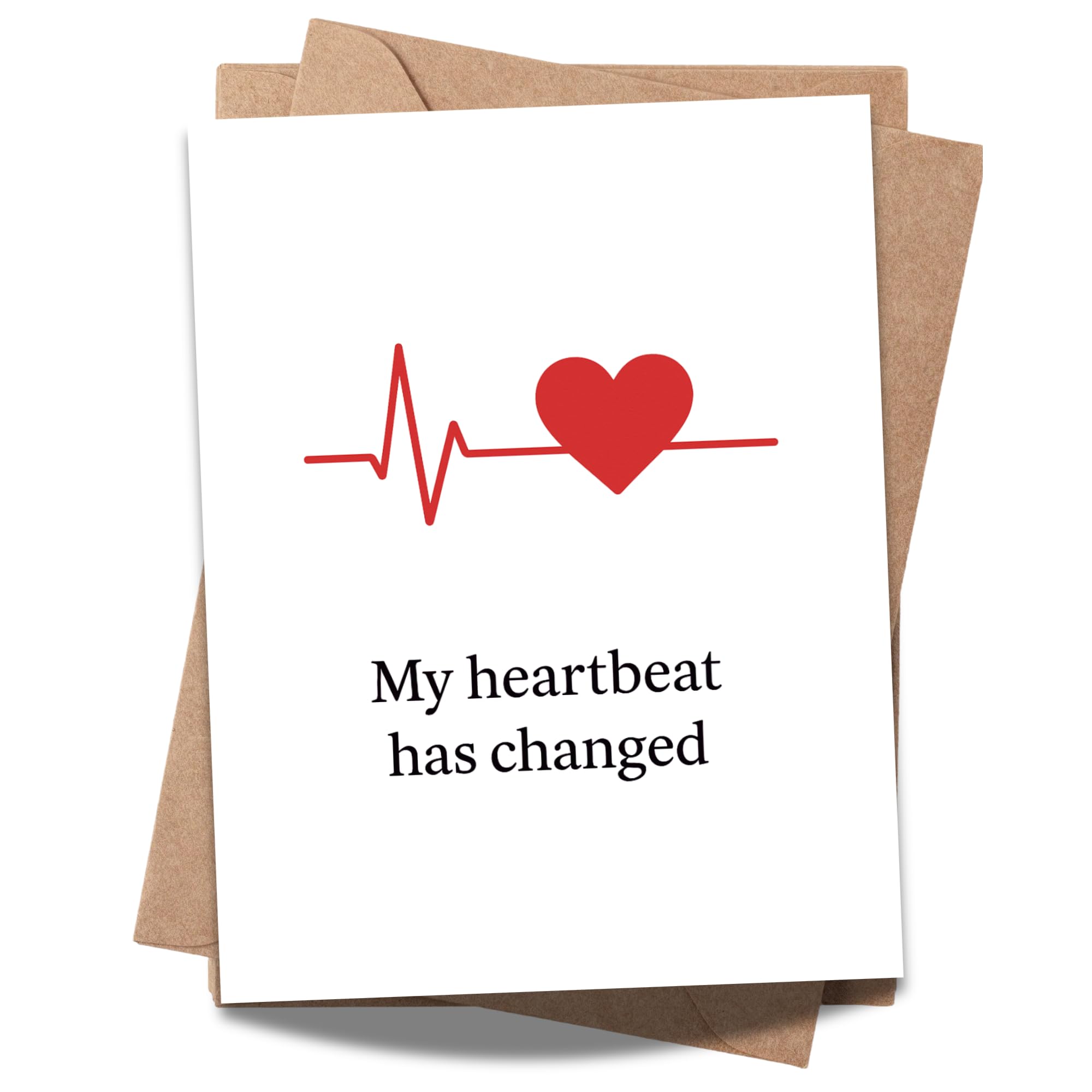 My Heartbeat Has Changed Minimalist Love Card – Heart & Pulse Line Design – Romantic Blank Greeting Card – 4.25x5.5 inch for Him or Her