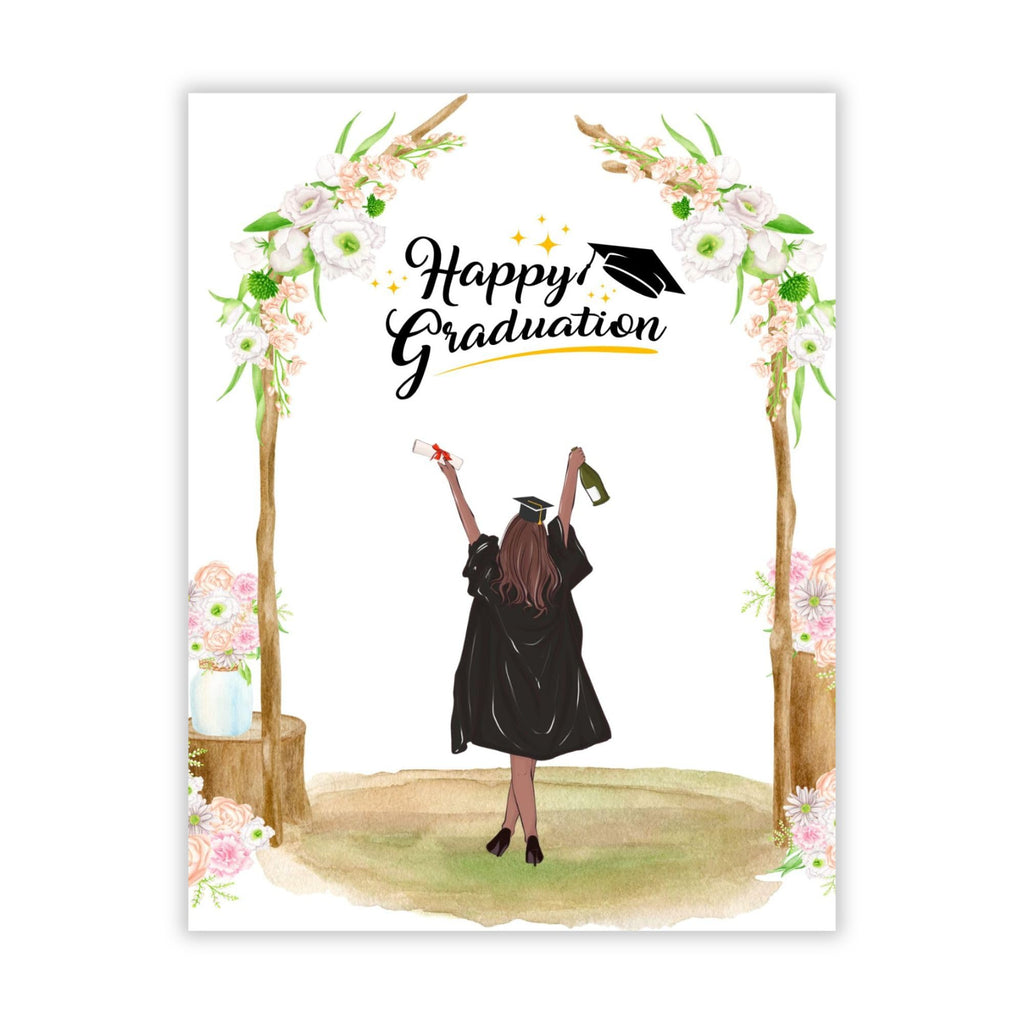 Graduation Card for Her Illustrated Congrats Card for Best Friend, Sister, Girlfriend, Cousin, Bestie – Blank Inside – Handmade in USA