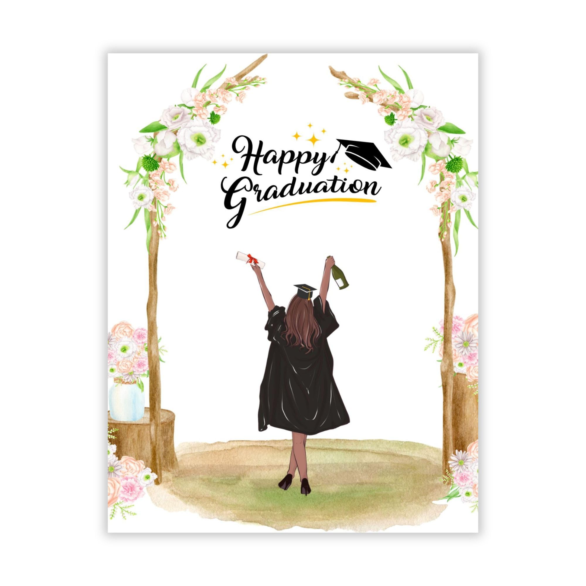 Graduation Card for Her Illustrated Congrats Card for Best Friend, Sister, Girlfriend, Cousin, Bestie – Blank Inside – Handmade in USA