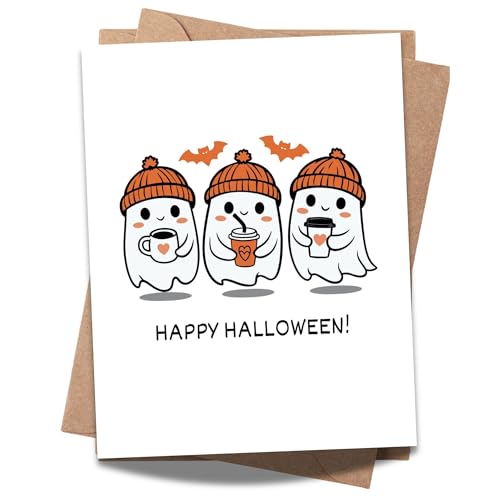 Funny Halloween Greeting Card Cute Spooky Ghost & Pumpkin Design for Kids, Friends, Coworkers, Men, Women – Handmade in USA