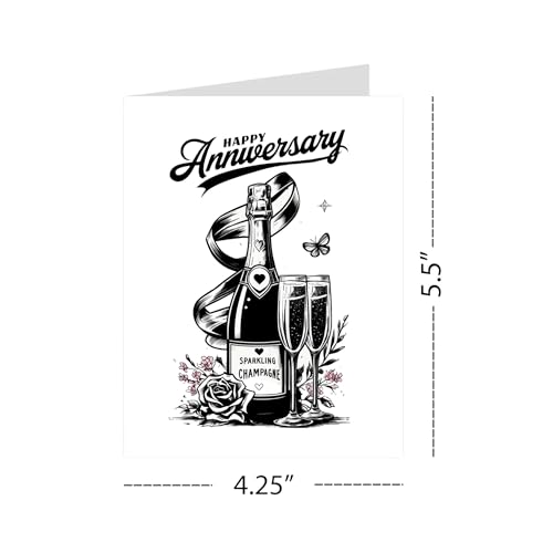 Happy Anniversary Greeting Card for Husband, Wife, Boyfriend, Girlfriend – Wine Bottle and Wine Glass Illustration – Romantic Card – Made in USA