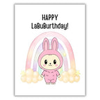 Cute Birthday Card Compatible with Labubu Birthday Theme, Handmade Greeting Card for Kids, Friends, Collectors, Anime-Inspired Gift