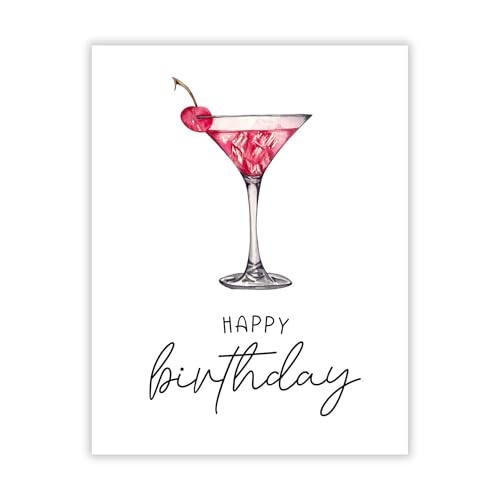 Happy Birthday Cocktail Theme Card Funny Celebration Greeting for Women Men Friends Coworkers Handmade in USA