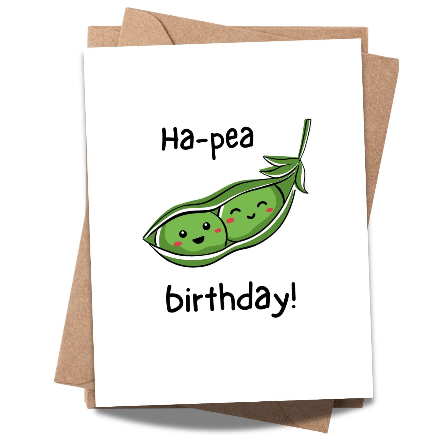 Funny Peas Birthday Card - Cute Happy Birthday Greeting Card for Friends, Family, Kids, Husband, Wife, Boyfriend, Girlfriend - Punny Vegetable Card with Envelope