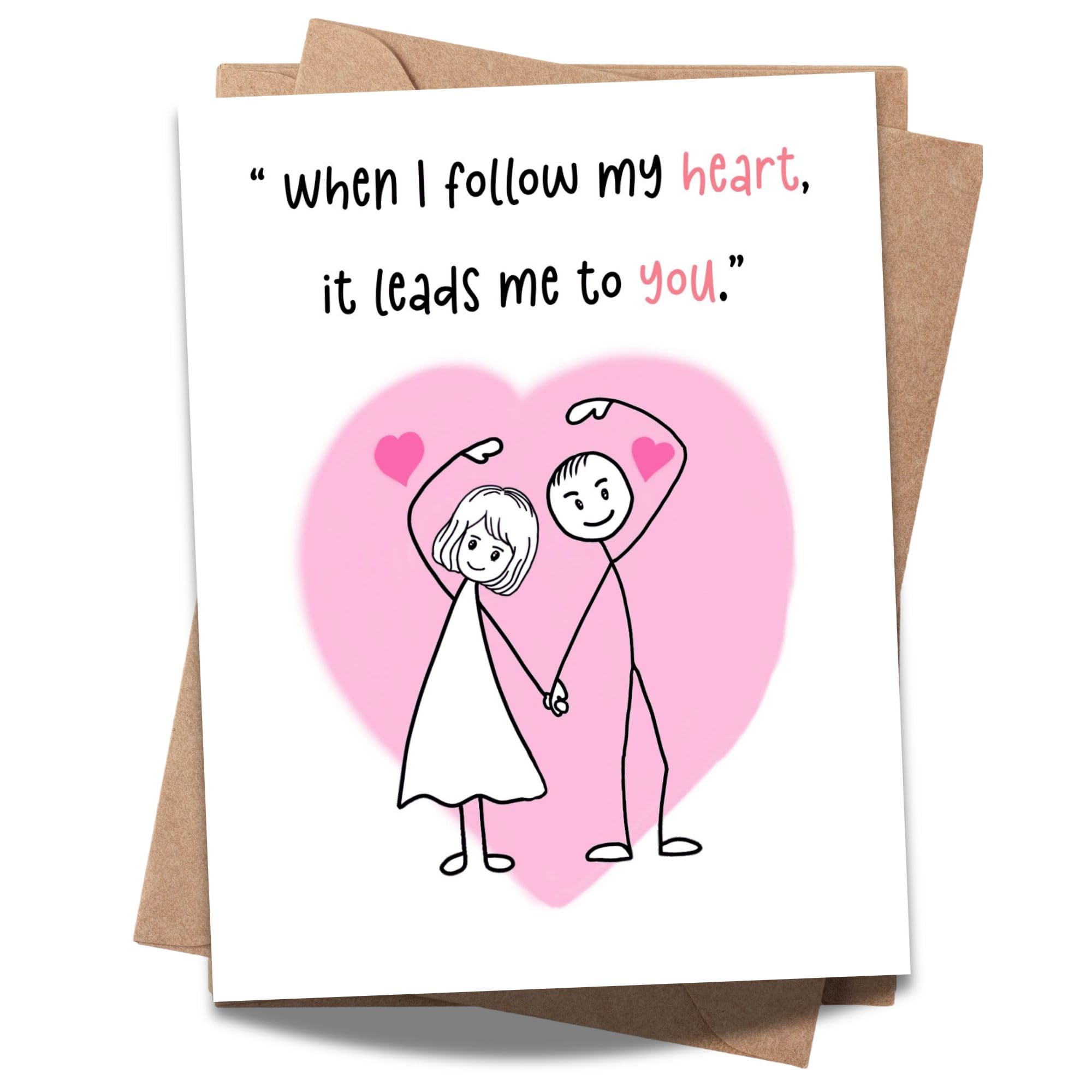 Romantic Greeting Card “When I Follow My Heart It Leads to You” – Love Card for Boyfriend, Girlfriend, Husband or Wife – Anniversary or Valentine – Handmade USA