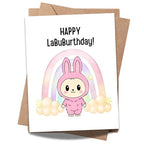 Cute Birthday Card Compatible with Labubu Birthday Theme, Handmade Greeting Card for Kids, Friends, Collectors, Anime-Inspired Gift