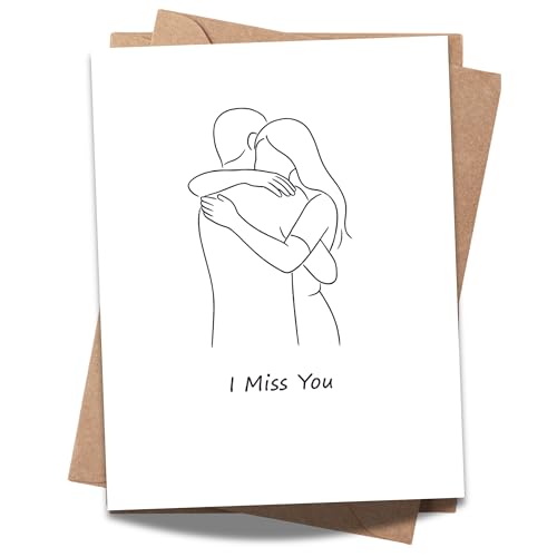 I Miss You Greeting Card – Minimalist Line Art Love Card with Envelope – Romantic Gift for Long-Distance, Anniversary, or Just Because – Blank Inside