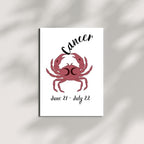Cancer Zodiac Greeting Card – June 21 to July 22 – Minimal Crab Design Astrology Card for Birthdays, Horoscope Lovers & Cancer Season Gifts