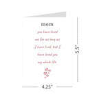 Special Mother’s Day Card, Birthday Card for Mother, Sentimental Card for Mom, Thank You Mom, Love You My Whole Life, Mother’s Day Gift from Daughter Son