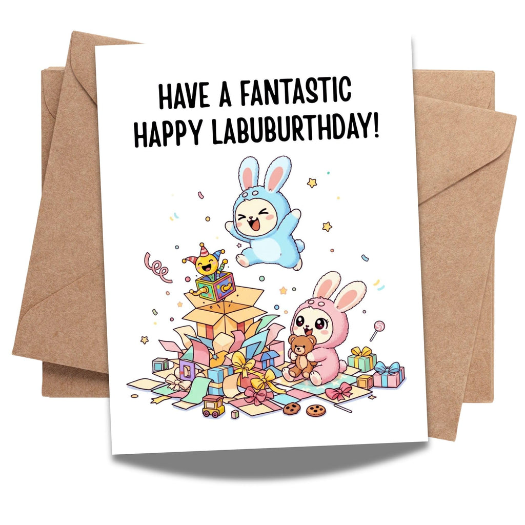 Cute Birthday Card Compatible with Labubu Birthday Theme, Collectible-Inspired Anime Character Greeting Card for Friends Kids Men Women handmade Gift