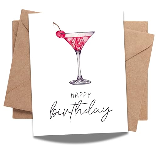Happy Birthday Cocktail Theme Card Funny Celebration Greeting for Women Men Friends Coworkers Handmade in USA