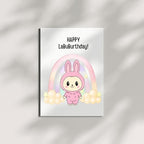 Cute Birthday Card Compatible with Labubu Birthday Theme, Handmade Greeting Card for Kids, Friends, Collectors, Anime-Inspired Gift