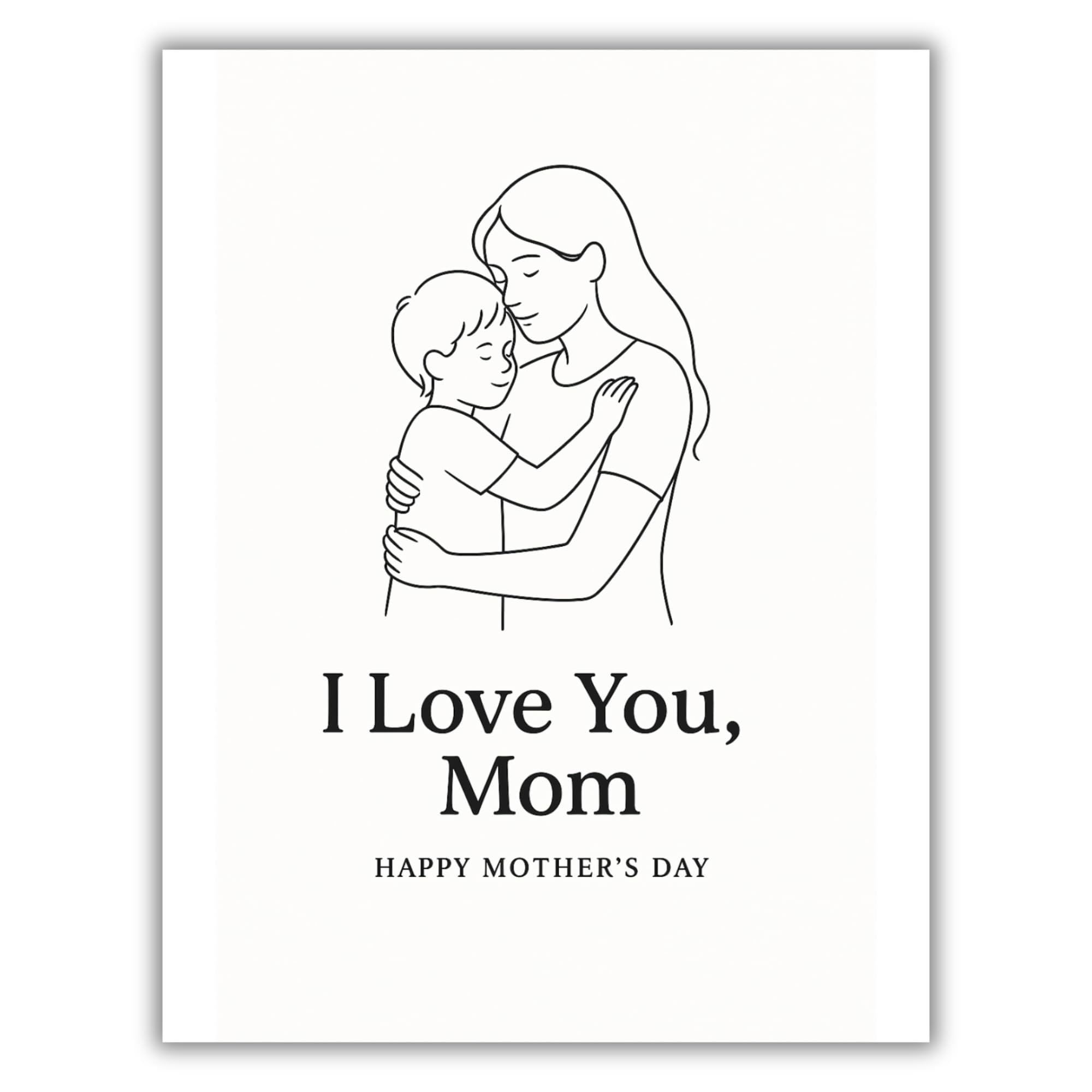 I Love You Mom Mother’s Day Card – Minimalist Line Art of Mom and Child Hug – Blank Inside – 4.25x5.5” Greeting Card – Sweet and Sentimental Gift