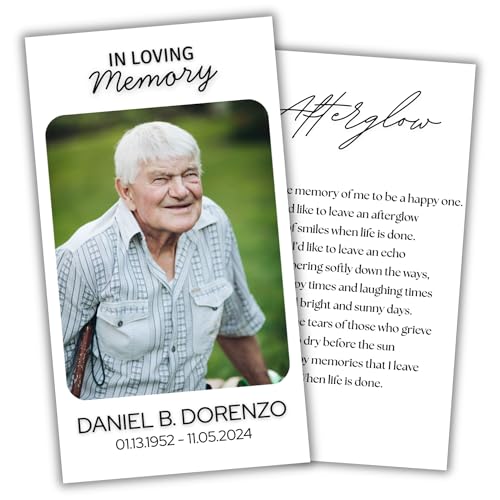 Custom Funeral Memorial Cards – Double-Sided with Photo, Prayer & Poem, Personalized Tribute Keepsakes, Remembrance, Sympathy, Comfort, Funeral Favors