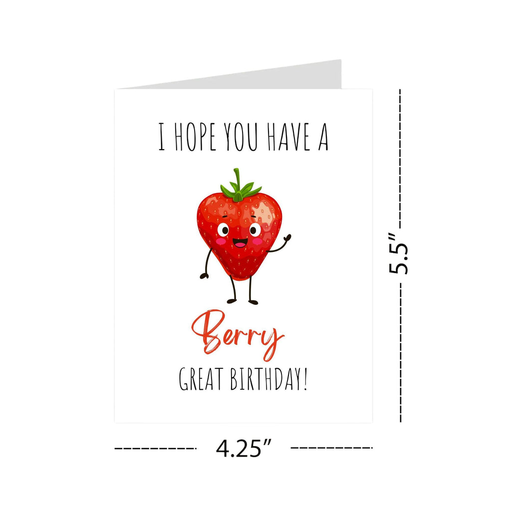 Funny Pun Birthday Card – I Hope You Have a Berry Great Birthday – Cute Fruit Joke Card for Kids, Friends, Men, Women – Wholesome & Handmade in USA