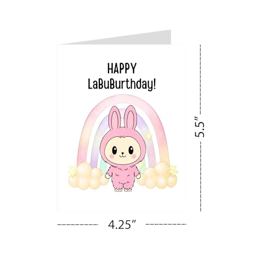 Cute Birthday Card Compatible with Labubu Birthday Theme, Handmade Greeting Card for Kids, Friends, Collectors, Anime-Inspired Gift