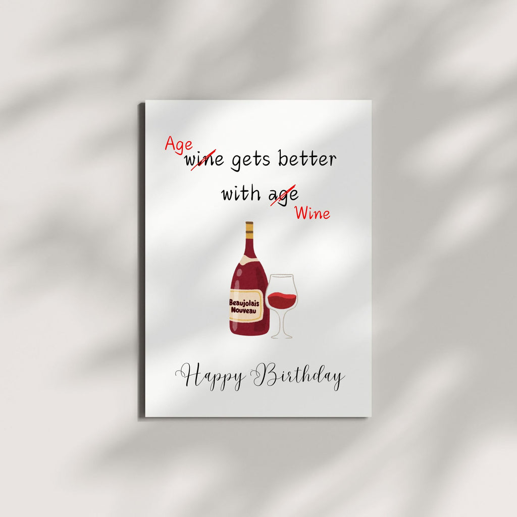 Funny Wine Birthday Card for Women & Men – Age Gets Better with Wine, Humorous Birthday Card for Friends, Wife, Husband, Fun Gift for Wine Lovers – Made in USA