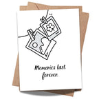 Memories Last Forever Card – Minimalist Black & White Polaroid Design – Sentimental Gift for Friends, Scrapbook Journaling, Memory Keepsake Note Card