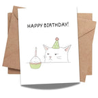 Funny Happy Birthday Cat Card Cute Illustration Greeting for Men, Women, Kids, Friends, Coworkers Handmade in USA