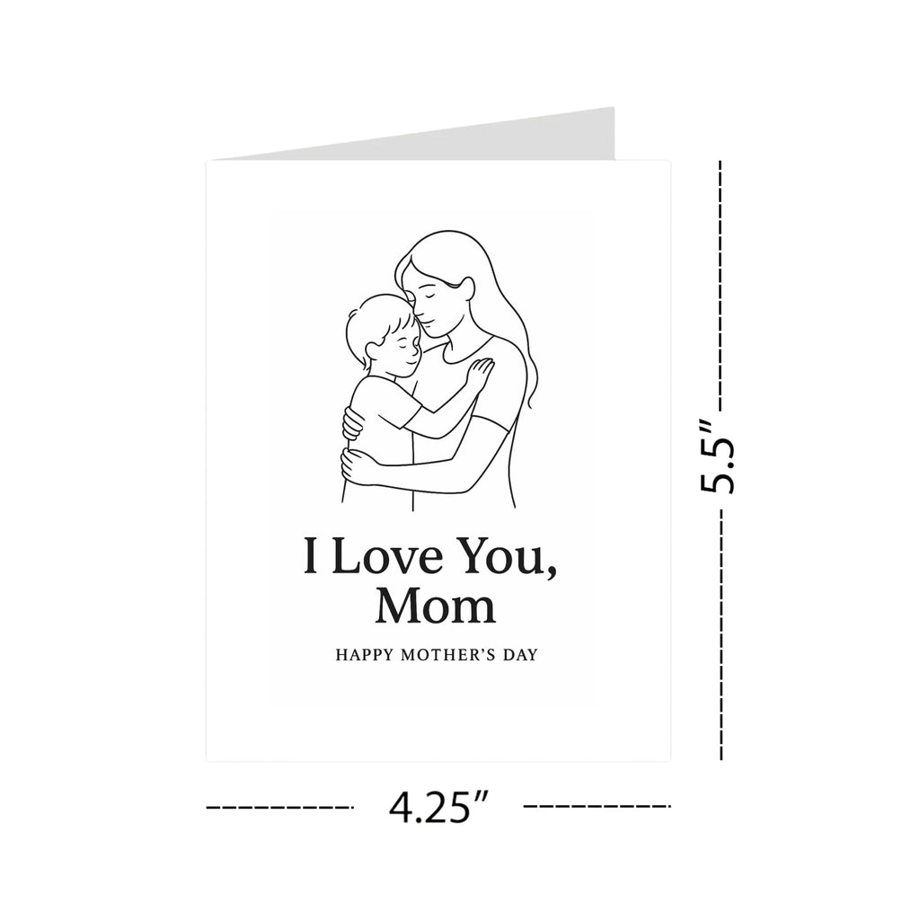 I Love You Mom Mother’s Day Card – Minimalist Line Art of Mom and Child Hug – Blank Inside – 4.25x5.5” Greeting Card – Sweet and Sentimental Gift