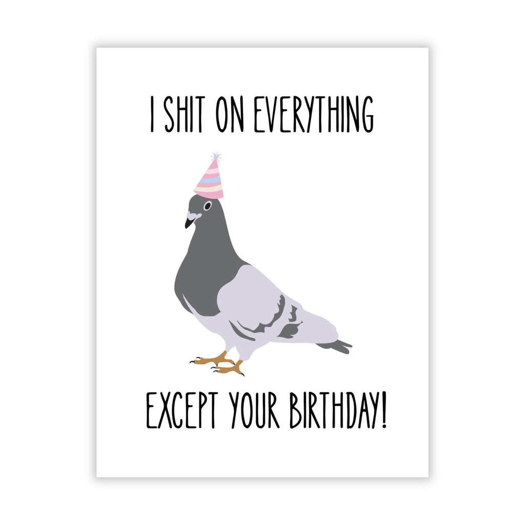 Funny Pigeon Birthday Card Hilarious Bird Illustration with Party Hat – Sarcastic Birthday Greeting for Men, Women, Friends & Coworkers – Handmade USA