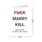 Funny Wedding Card for Couple – You Picked Marry and Made a Great Choice – Engagement or Marriage Congrats Card for Friends, Him or Her – Handmade in USA