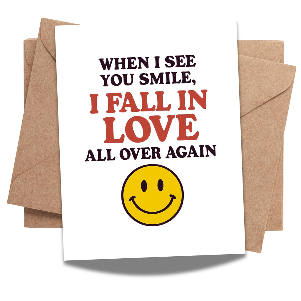 When I See You Smile, I Fall in Love All Over Again – Retro Love Greeting Card with Envelope – Cute, Nostalgic Gift for Him or Her – Blank Inside