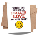 When I See You Smile, I Fall in Love All Over Again – Retro Love Greeting Card with Envelope – Cute, Nostalgic Gift for Him or Her – Blank Inside