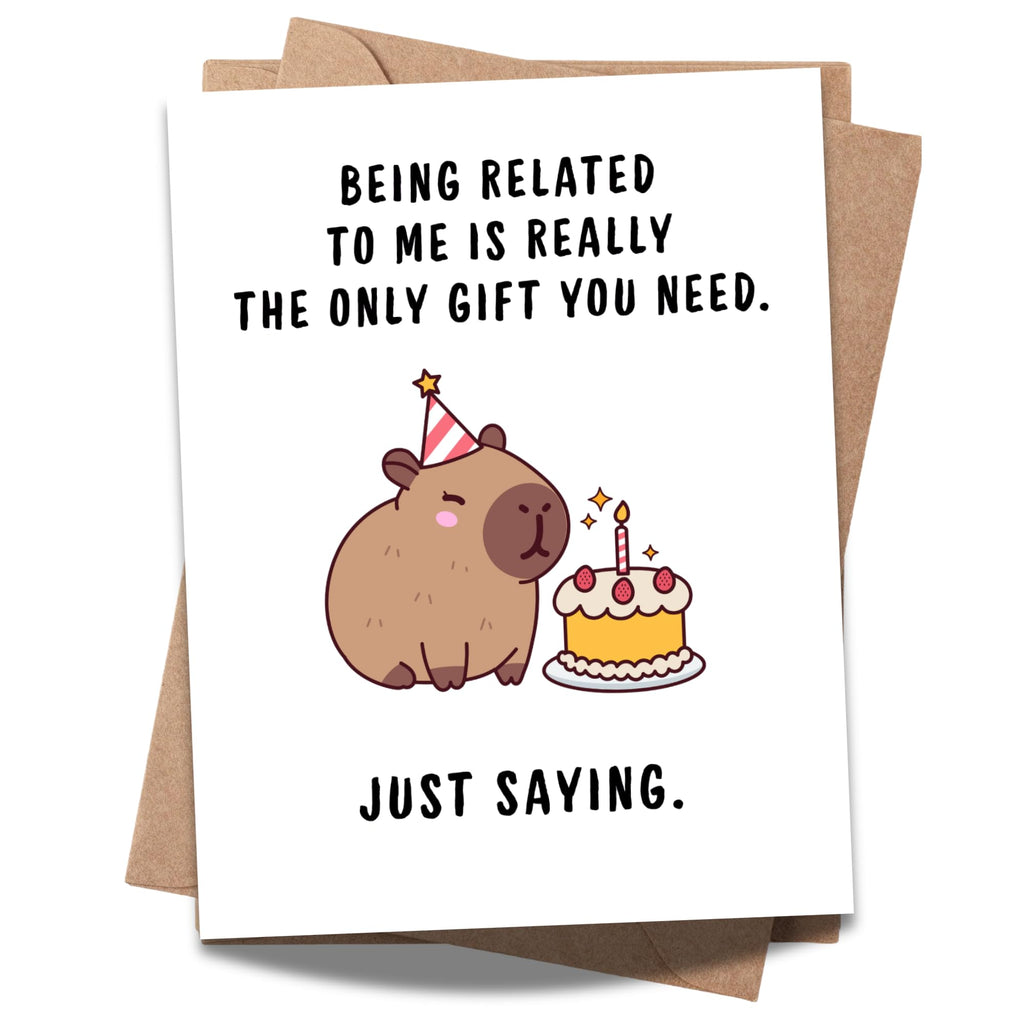 Funny Capybara Birthday Card for Men Women Kids – Cute Animal Greeting Card for Friends, Family, Coworkers – Handmade in USA with Envelope