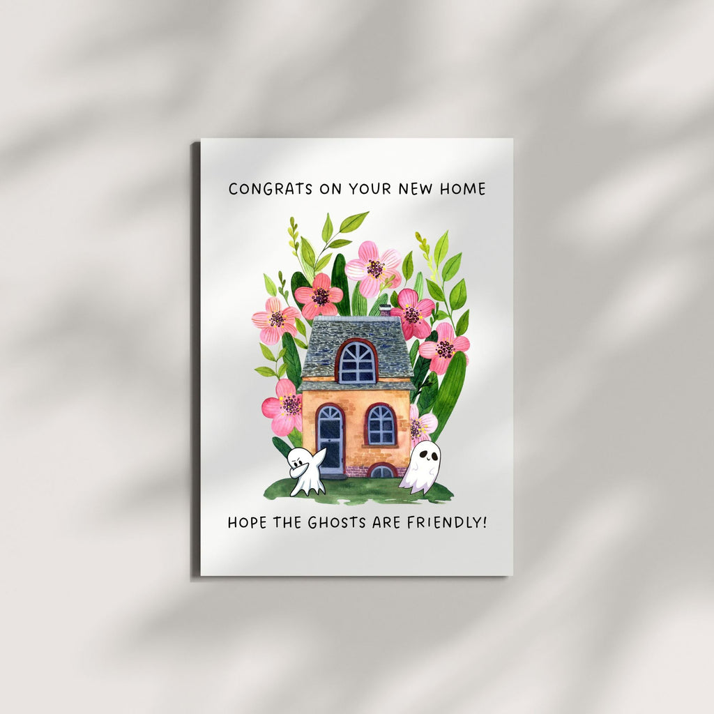 Funny Housewarming Card for New Homeowners – Congrats on Your New Home Hope the Ghosts Are Friendly – Greeting Card for Friends Family Couples – Handmade in USA
