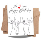 Happy Birthday Greeting Card – Fun Dancing Characters Design with Hearts – 4.25x5.5 inch – Blank Inside – Cute and Cheerful Birthday Card for Loved Ones