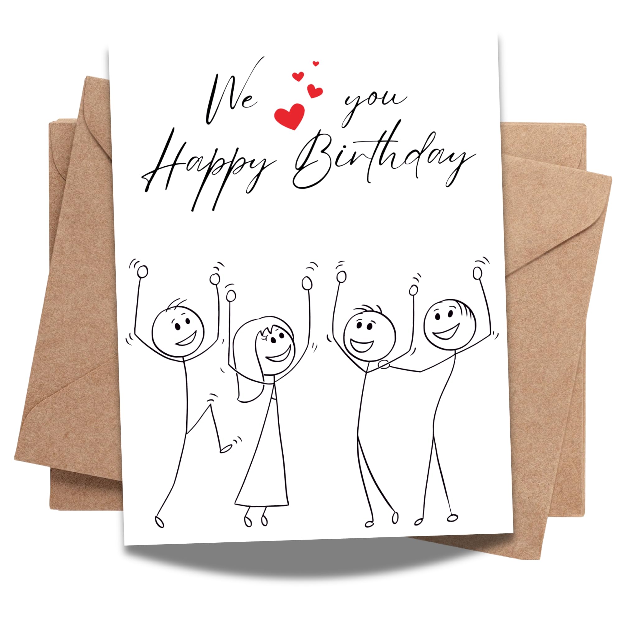 Happy Birthday Greeting Card – Fun Dancing Characters Design with Hearts – 4.25x5.5 inch – Blank Inside – Cute and Cheerful Birthday Card for Loved Ones