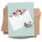 Minimalist Floral Happy Birthday Card – Elegant Textured Paper Look – Blank Inside – Classy Birthday Greeting for Her, Mom, Friend, or Coworker