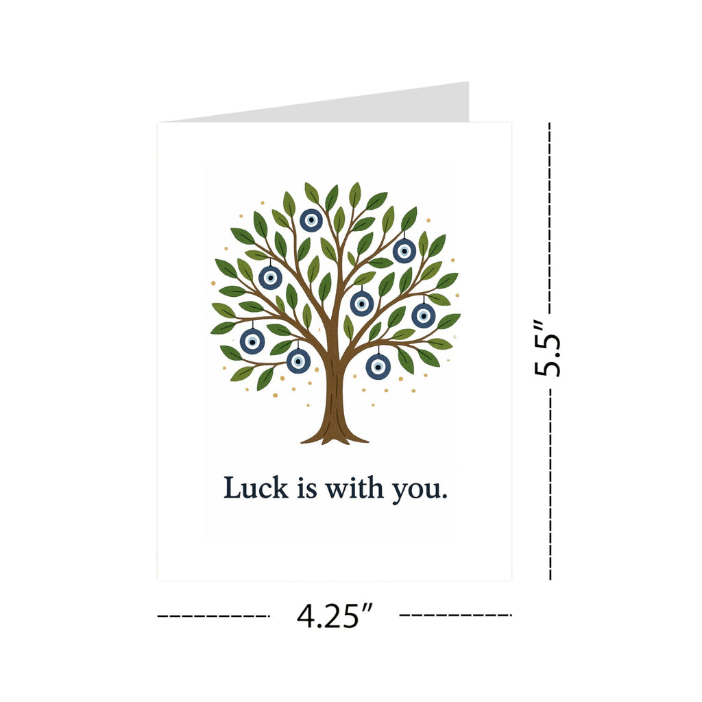 Luck is With You Greeting Card – Evil Eye Tree Design – Handmade Turkish-Inspired Card for Good Luck, Protection, Friendship, or Encouragement – 4.25x5.5