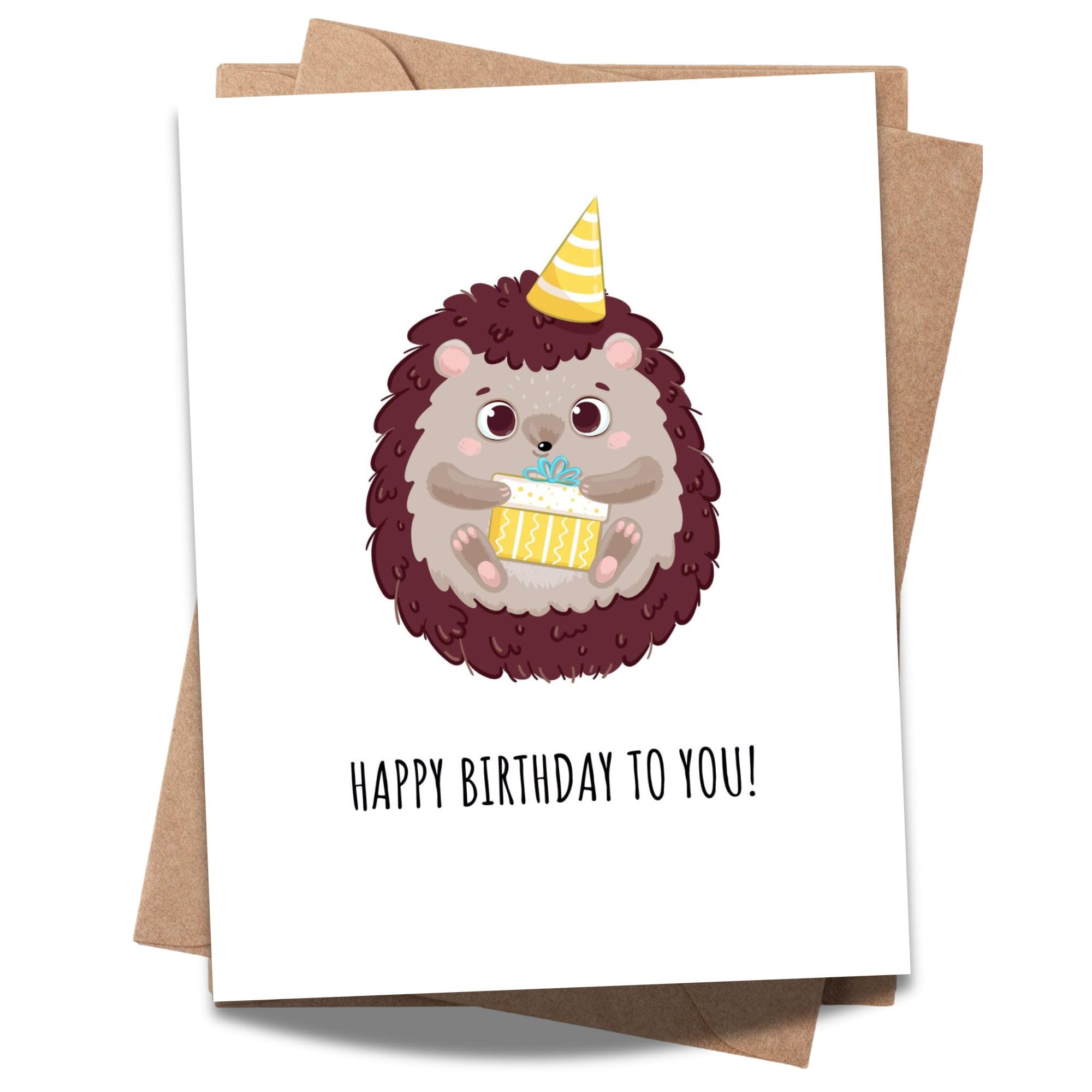 Cute Hedgehog Birthday Card Adorable Animal Greeting for Men, Women, Kids, Friends, Coworkers – Handmade in USA